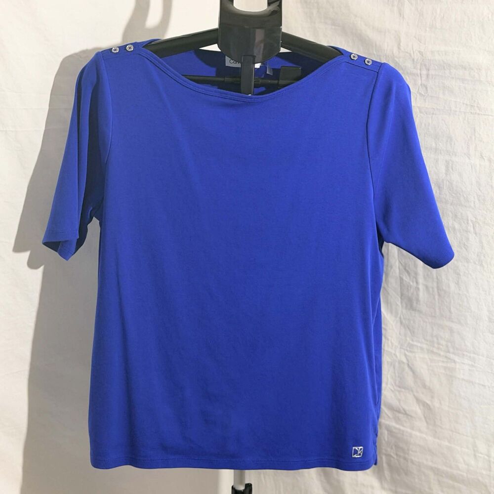 Lot of 2 Womens Large Tops Calvin Klein Boatneck & Liz Claiborne Striped 3/4 L